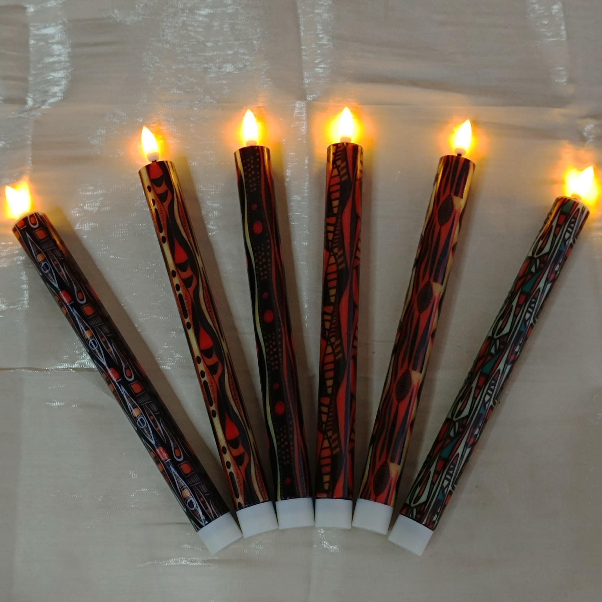 African Abstract Geometric Pattern Taper Candles,10” Remote Control,LED Light with Timer,Art Home Decor
