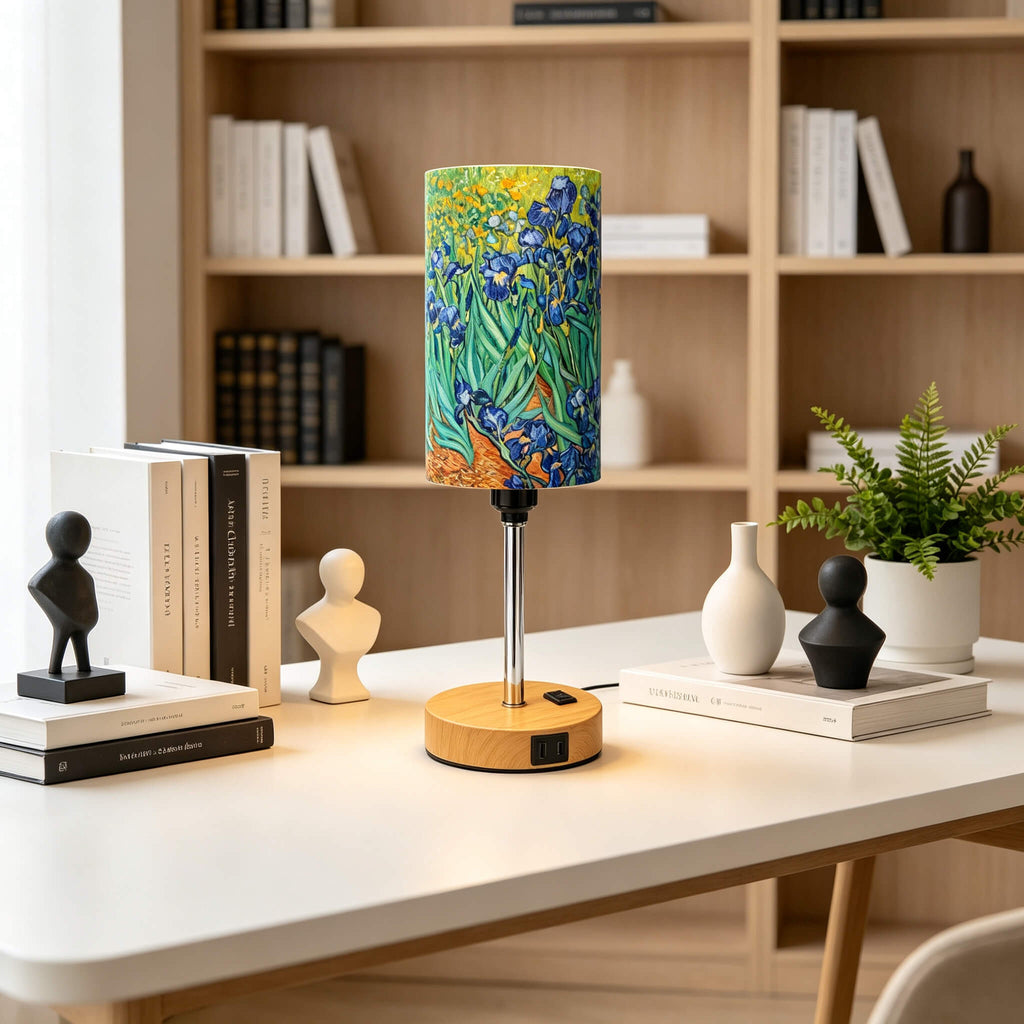 Van Gogh Irises PLA Eco-Friendly Pull Chain Table Lamp 💐 3 Color Dimmable Multifunctional Bedside Lamp, Classic Art Home Decor Gift