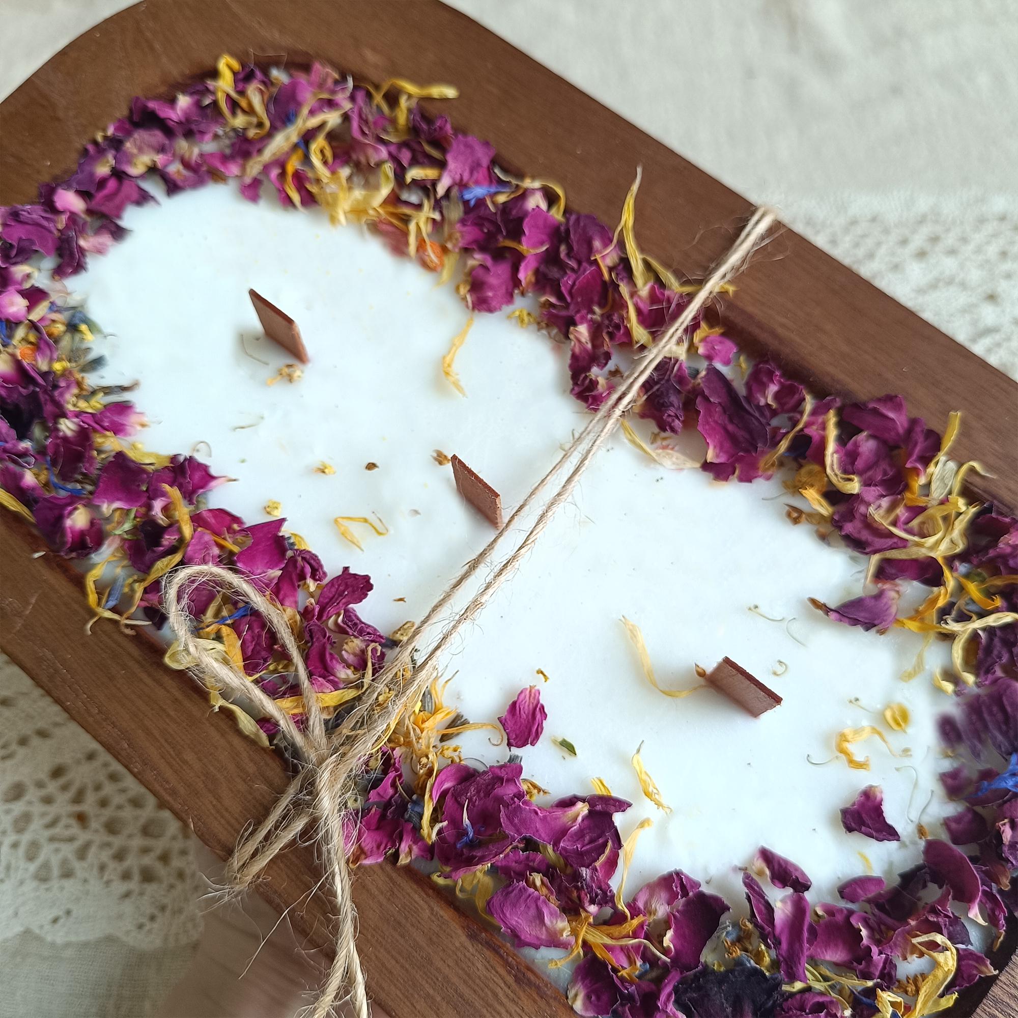 Dried Flower Dough Bowl Candle: Spiced Orange Cinnamon Chai Scented Soy Wax