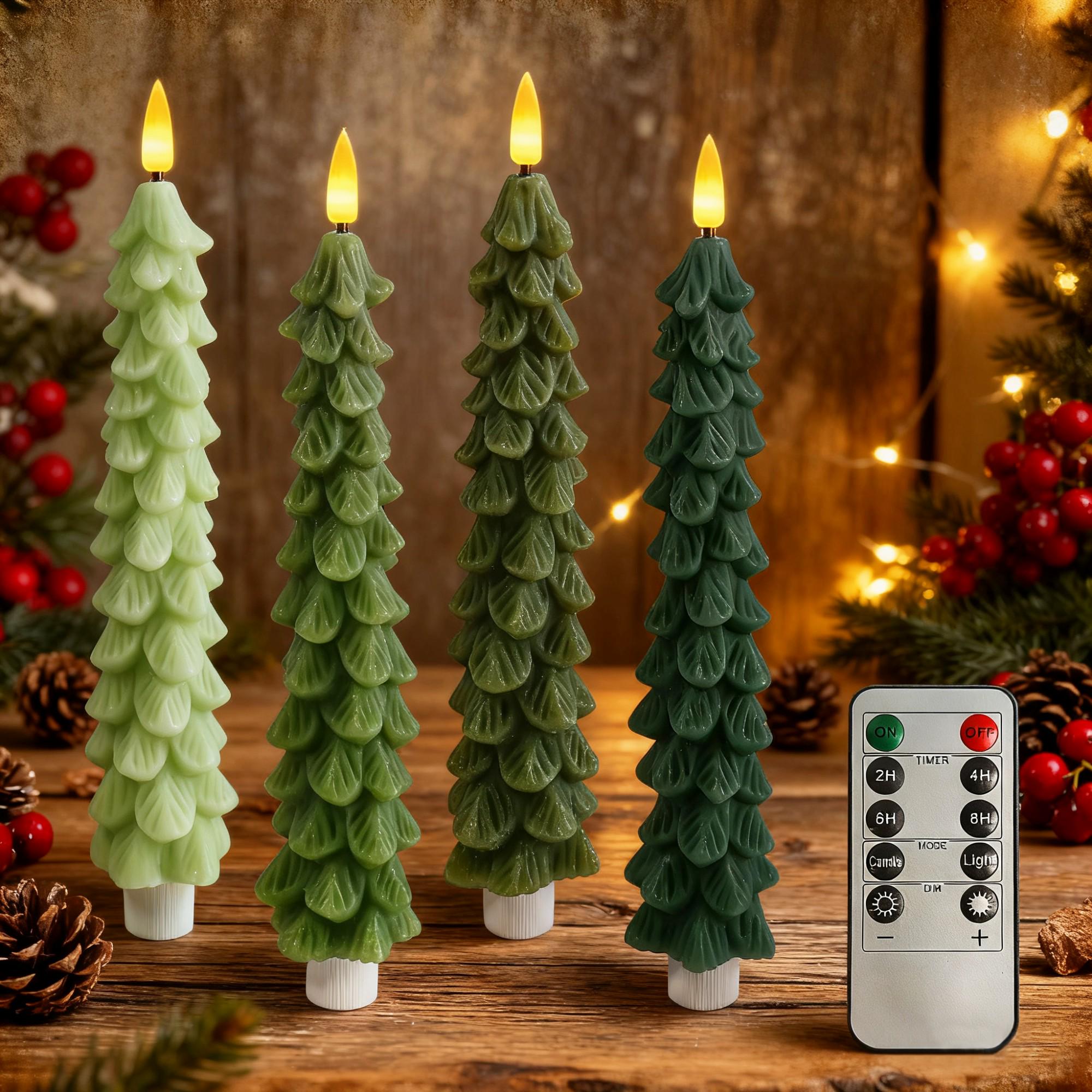 Christmas Tree LED Taper Candles Flickering with Remote Timer, Real Wax Battery Candles Warm 3D Wick Christmas Home Party Decor
