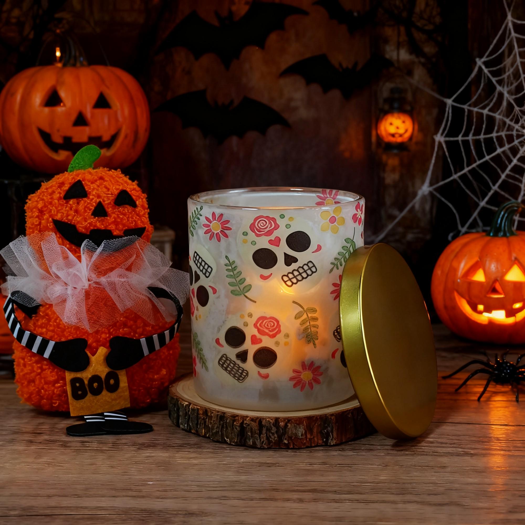 Halloween Frosted Glass Candle Holder | 4 Theme Ghost Night Light Set | Halloween Decorative Candle Light Home Decor