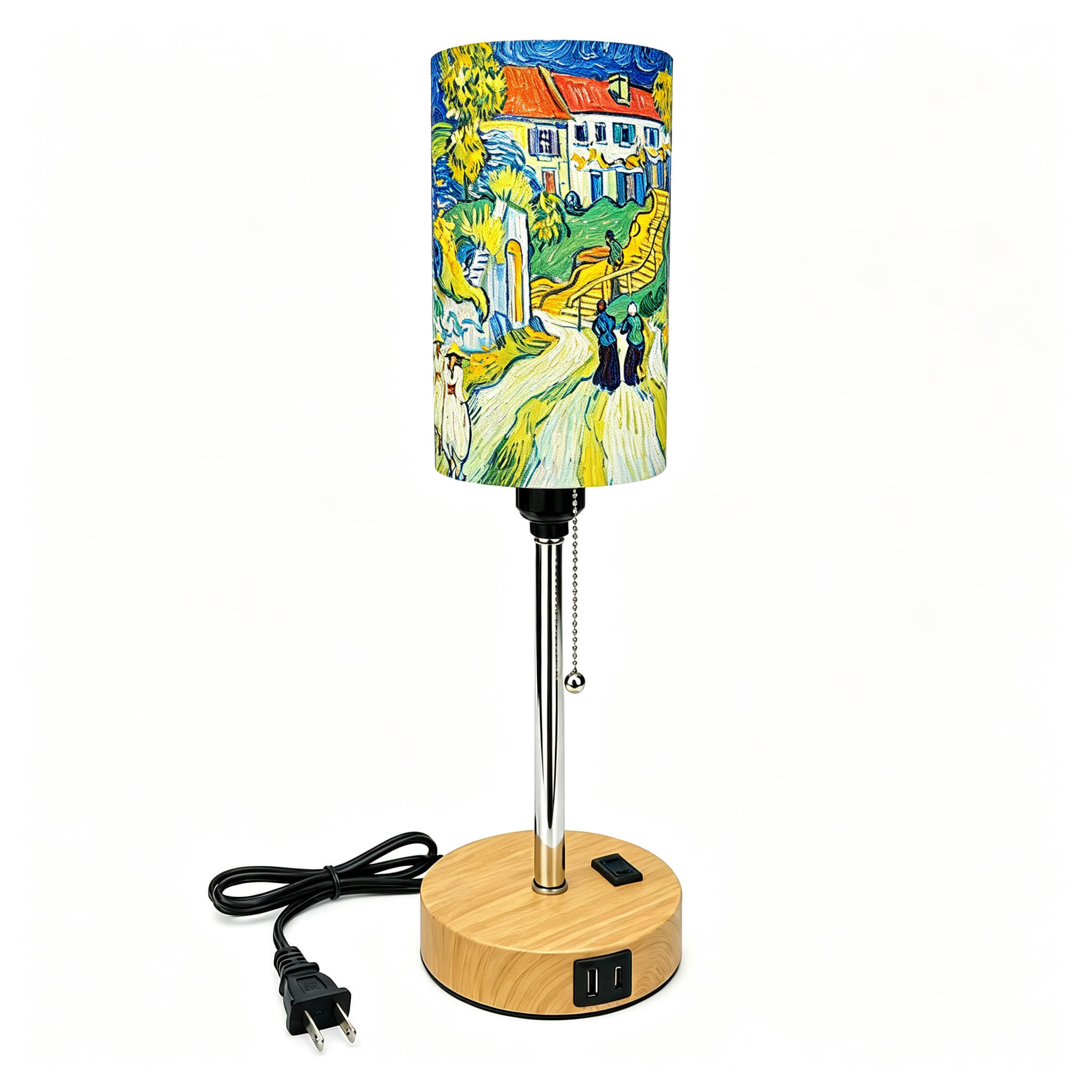 Van Gogh Irises PLA Eco-Friendly Pull Chain Table Lamp 💐 3 Color Dimmable Multifunctional Bedside Lamp, Classic Art Home Decor Gift