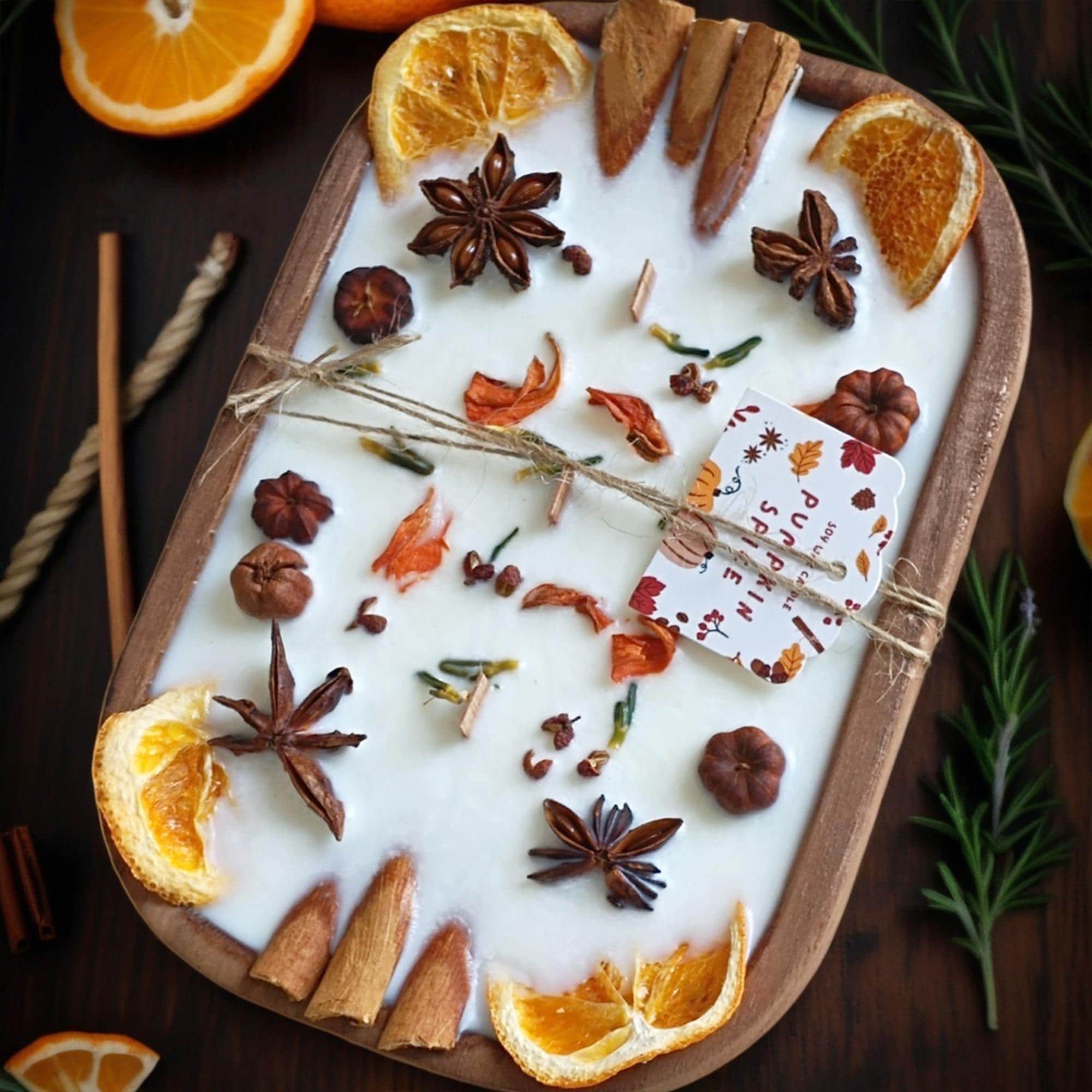Christmas Gift Spiced Orange Cinnamon Dough Bowl Candle, 3 Wood Wick Handmade Scent Candle Fall Home Decor,  Housewarming