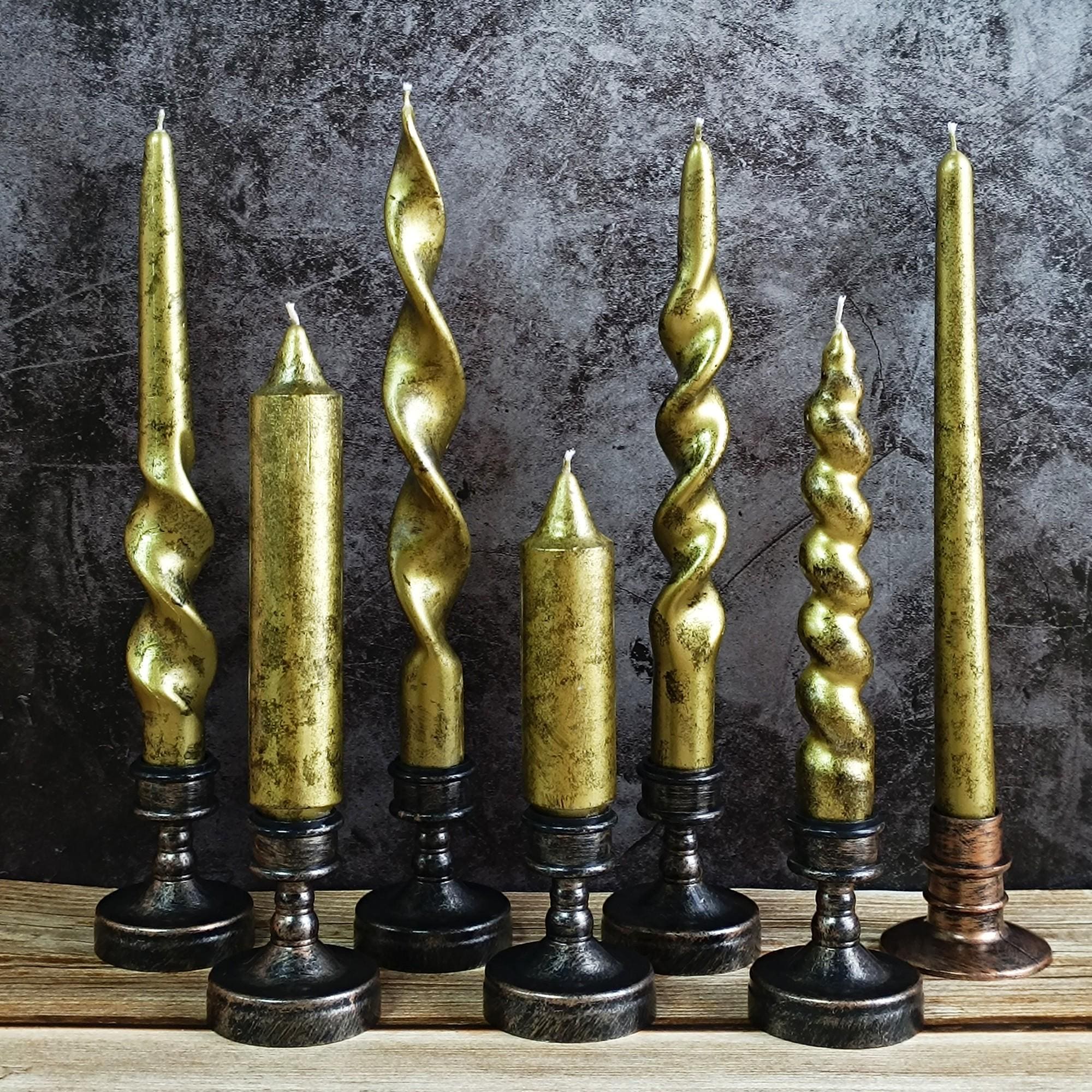 Vintage Aged Metallic Taper Candle,7 Style Unscented Paraffin Wax Spiral Twisted candles for Dinner Home Decor Vintage Decor Halloween Decor