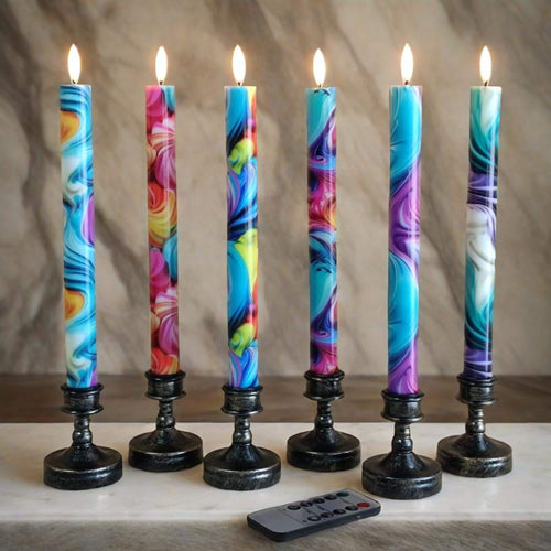 10" Marble Vein LED Taper Candles Battery Operated Flameless Unscented candles 10 Key Remote Control & Timer Dinner Home Decor
