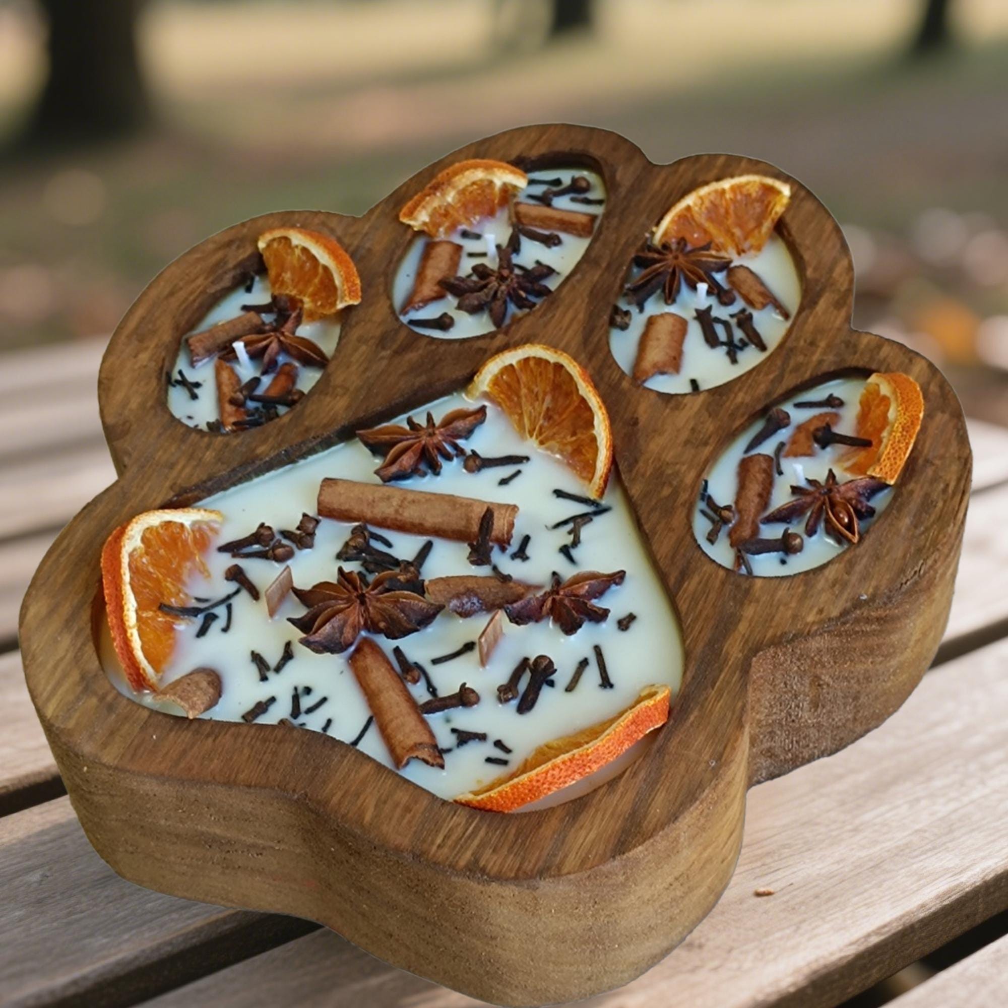 Paw Print Soy Candle: Handmade Dough Bowl Candle with Wooden Wick