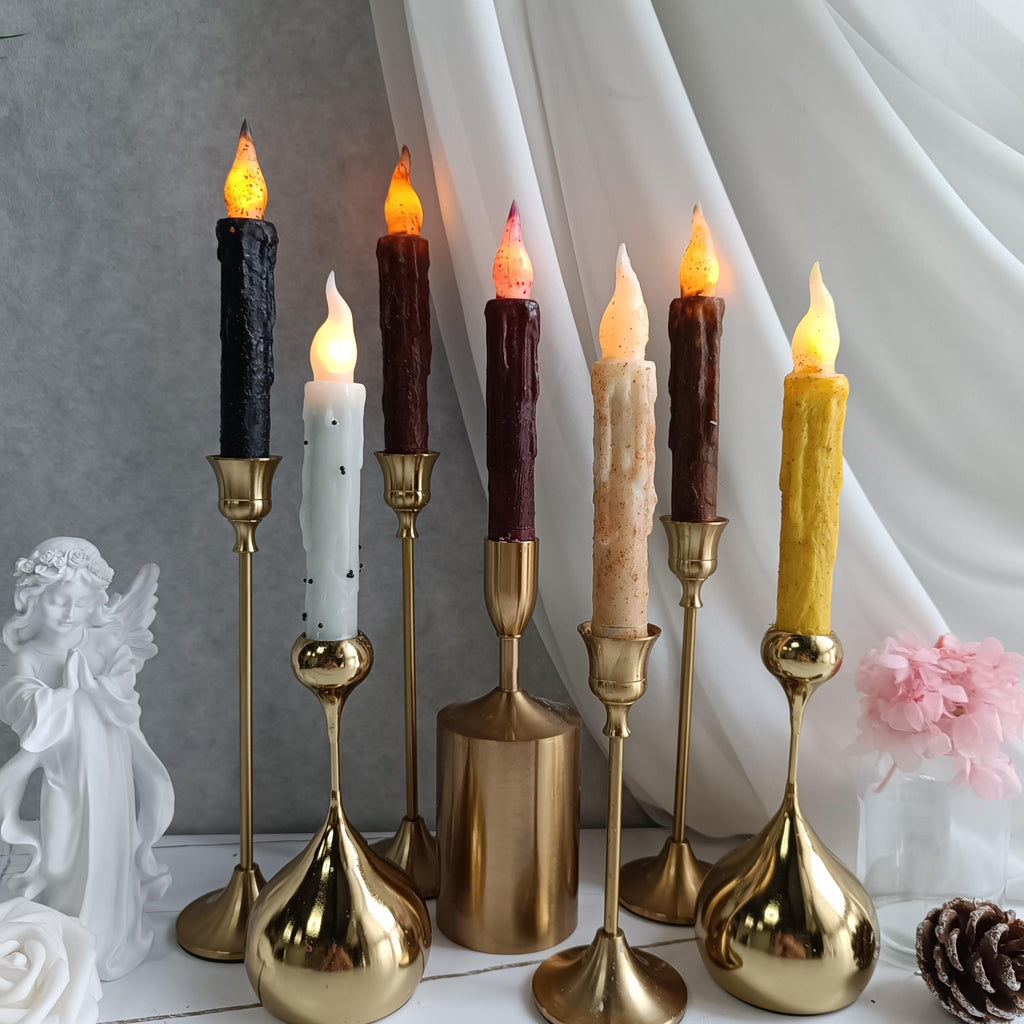 6.5 Inch Taper Primitive Candles with Timer,Flameless Led Taper Candles,Real Wax Hand Dipped Candles,Christmas Home Decor