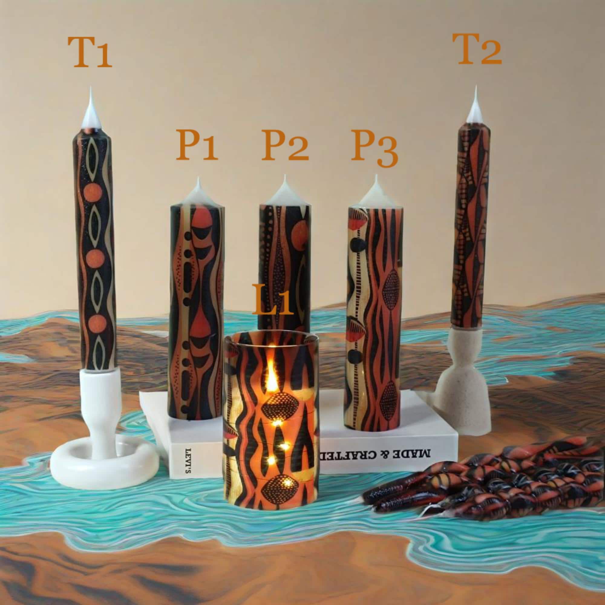 African Abstract Art Candle,Pillar Candles,Taper Candles,LED Candles,Unscented,Handmade Tribal Decor Ethno Art Style Home Decor Gift