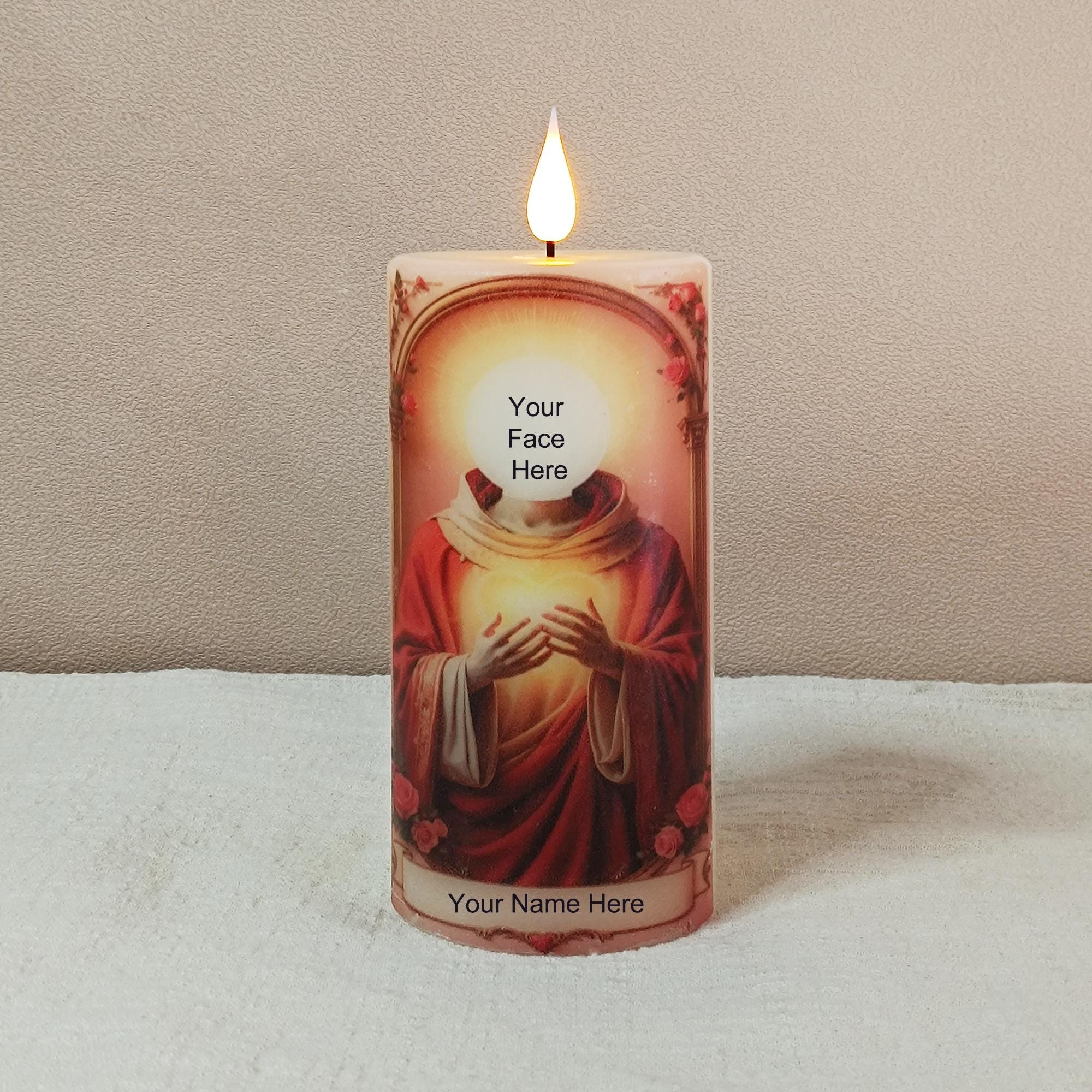 Custom Flameless Prayer Candles with Remote: Real Wax LED Set
