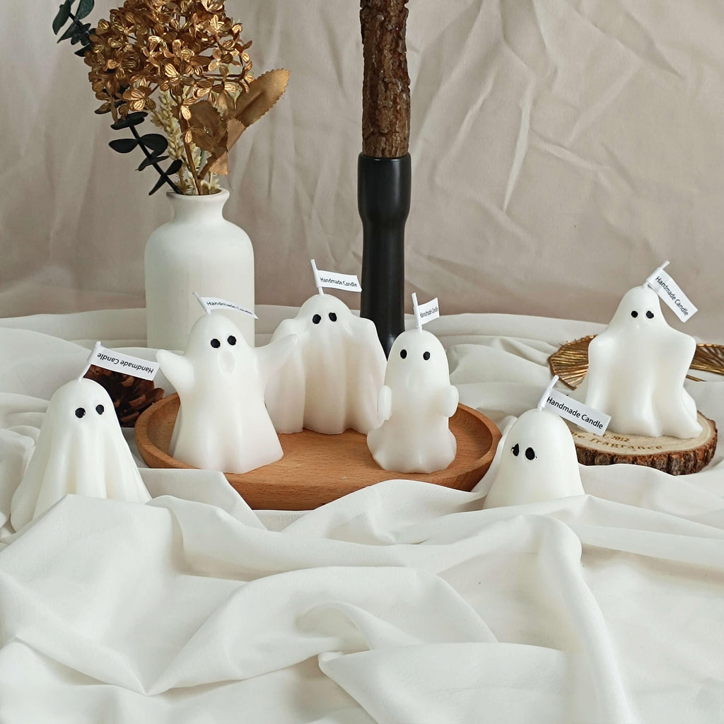 Handmade Ghost Scented Candles,Halloween Rose Scent,Soy Wax,6 Unique Designs for Halloween Decor Party