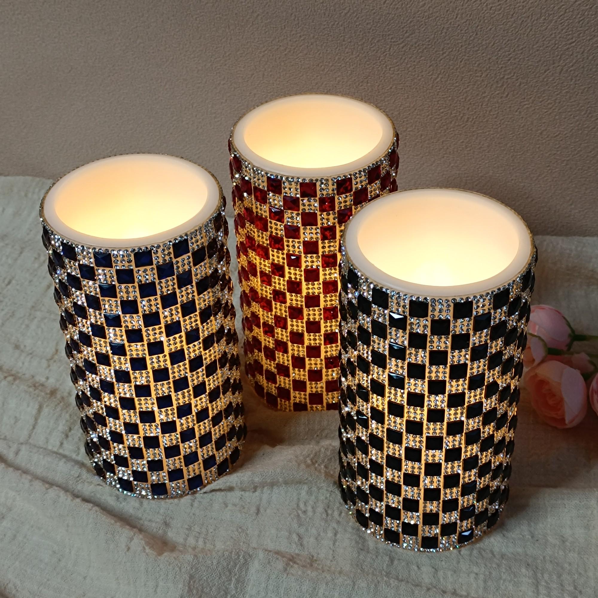 6 Inch LED Pillar Candles,Flameless Rhinestone Candles with Remote Control and Timer，Battery Operated Flickering for Home Decor Christmas