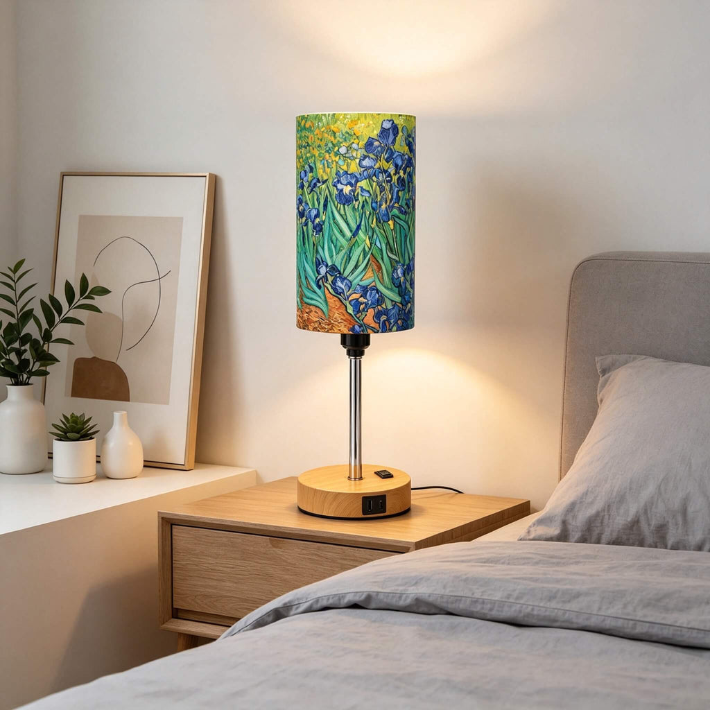 Van Gogh Irises PLA Eco-Friendly Pull Chain Table Lamp 💐 3 Color Dimmable Multifunctional Bedside Lamp, Classic Art Home Decor Gift