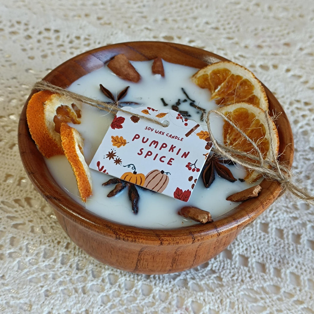 Orange Cinnamon Spice Dough Bowl Candle, Wood Wick Soy Scent Candle, Handmade Christmas & Autumn Home Decor, Thanksgiving Gift (no tray)