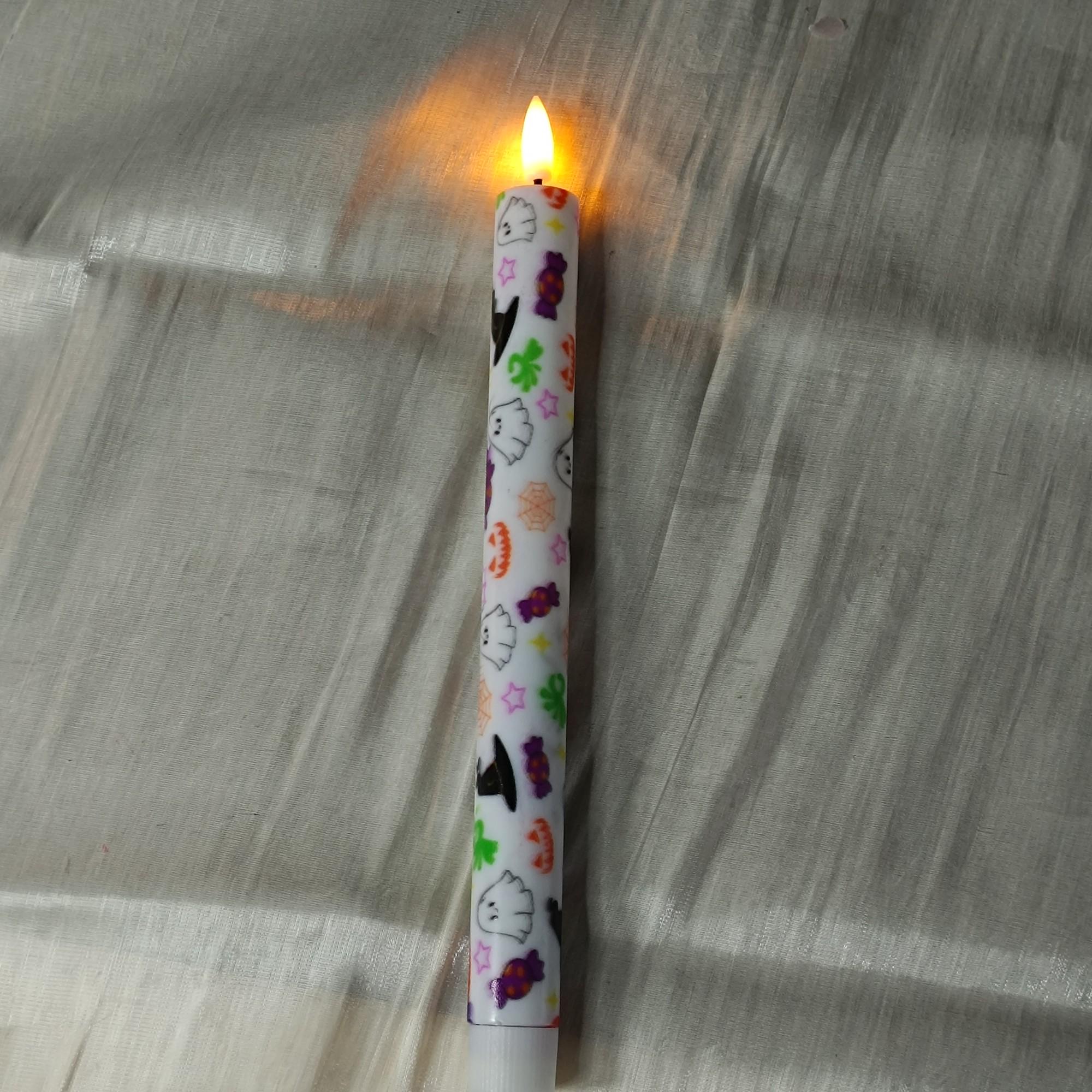 9" Halloween Flameless LED Taper Candles Set of 6, Battery Timer Candles Pumpkin Candlestick Halloween Party Decor Birthday Gift