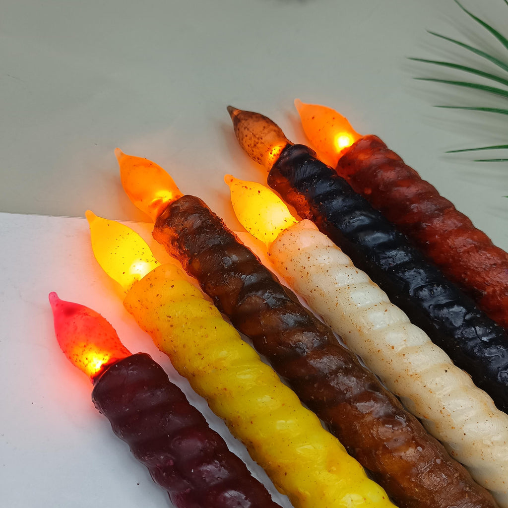 9.8 Inch Taper Primitive Candles with Timer,Flameless Led Taper Candles,Real Wax Hand Dipped Candles,For Halloween Home Decor Church