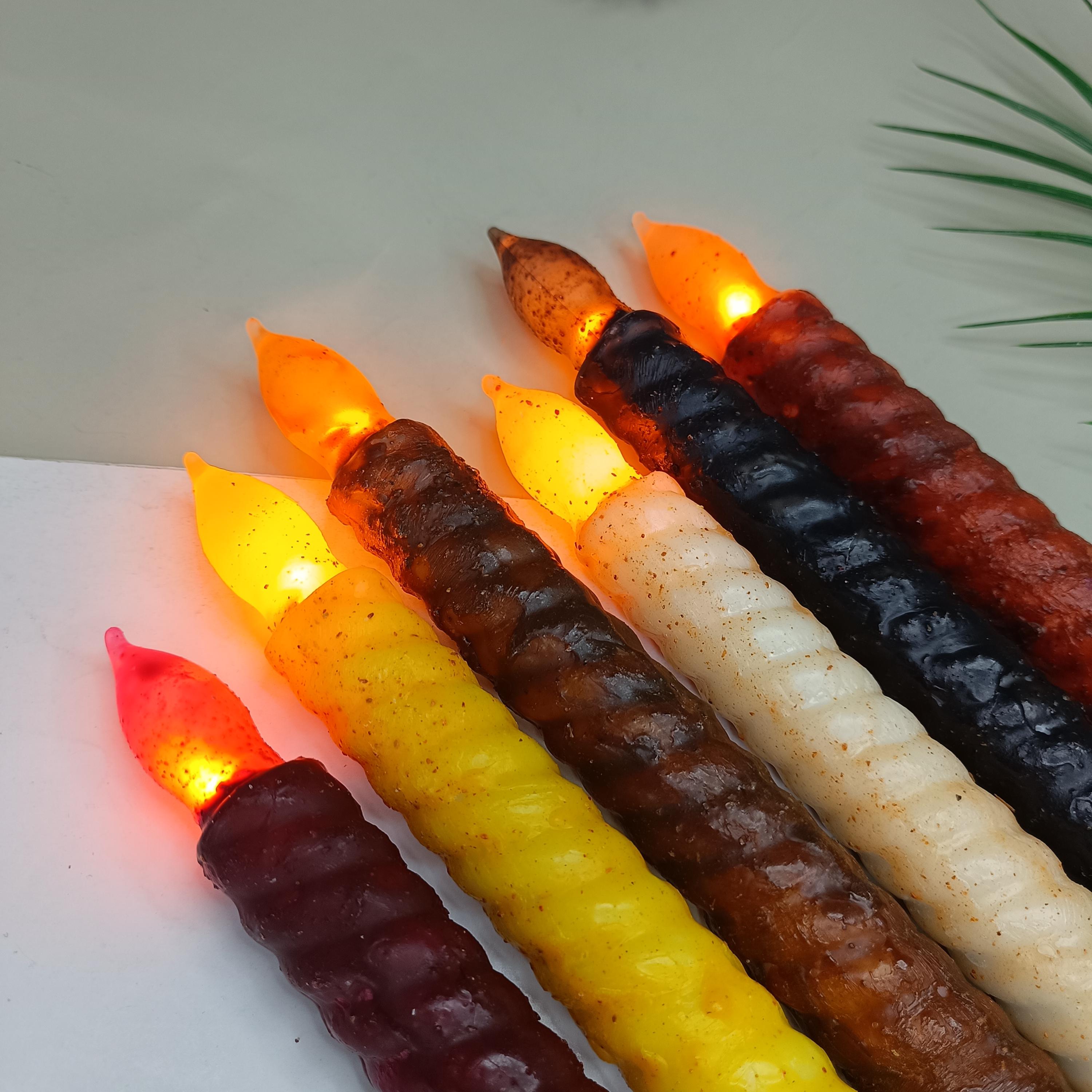 9.8 Inch Taper Primitive Candles with Timer,Flameless Led Taper Candles,Real Wax Hand Dipped Candles,For Halloween Home Decor Church