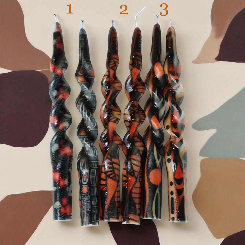 9.6" 2PCS Handmade African Abstract Spiral Taper Candles Unscented Tribal Art Ritual Candles,Smokeless Candle Sticks Flameless,Table Decor