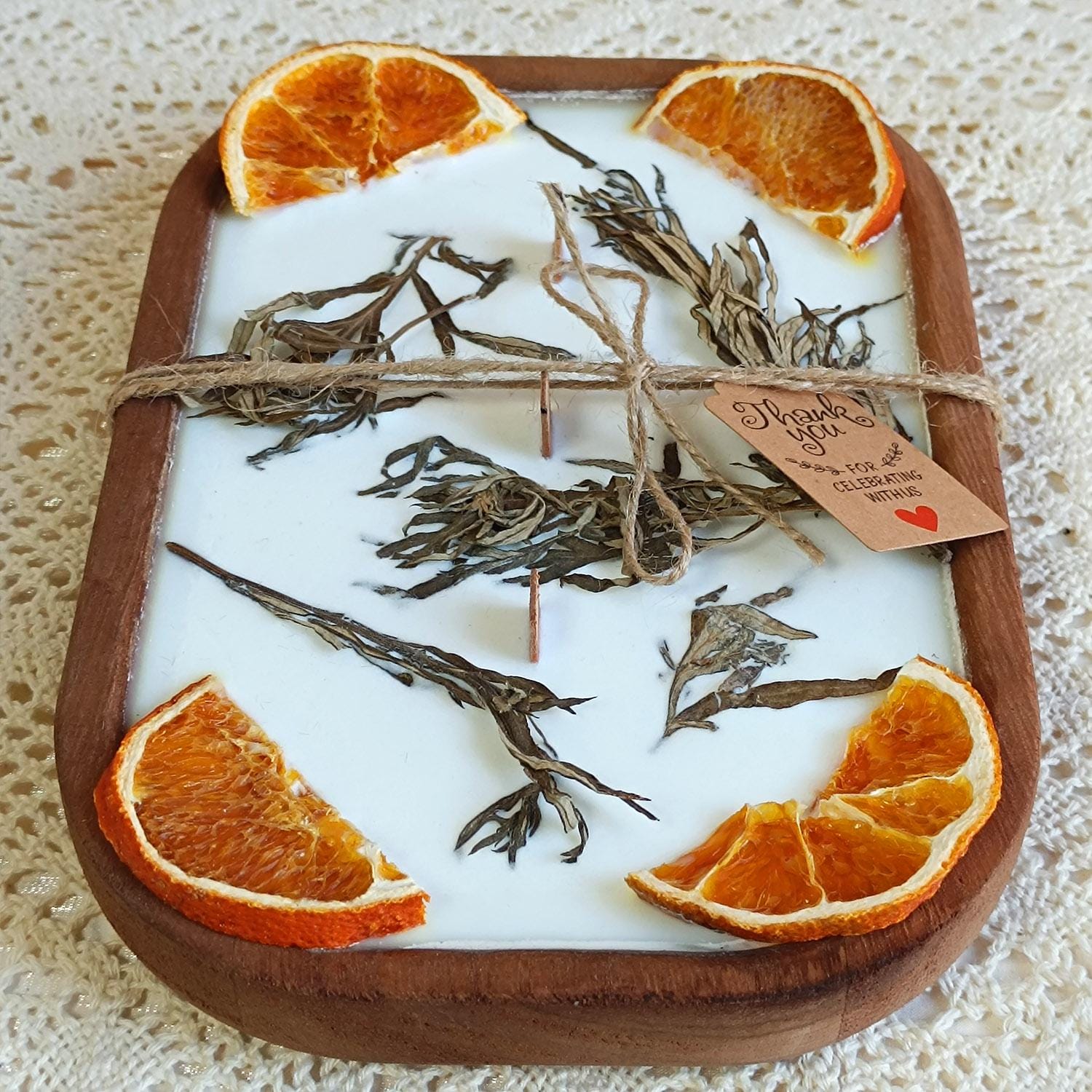 Mugwort Orange Dough Bowl Candle | 3-Wick Soy Wax Candle in Reclaimed Wood | Herbaceous Citrus Scent Home Decor | Housewarming Gift