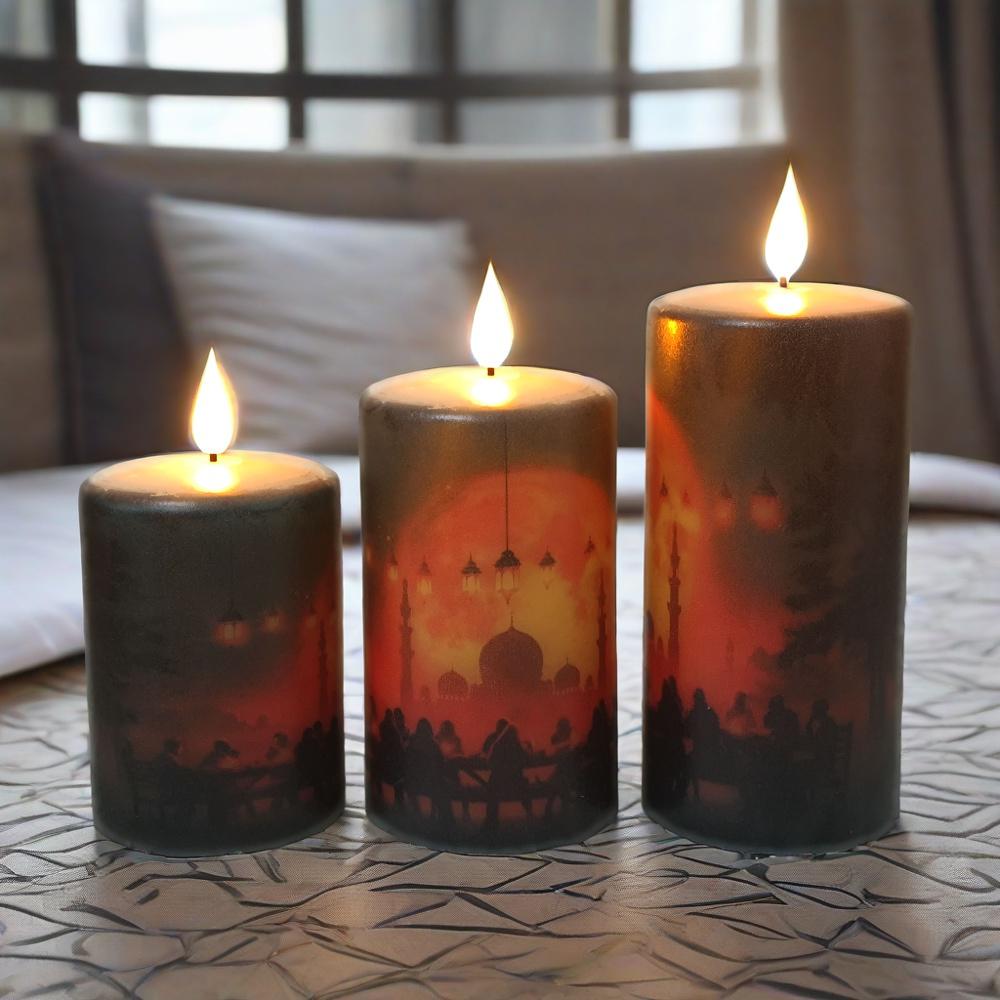 Eid Mubarak Flameless Candle Set: Real Wax LED with Remote