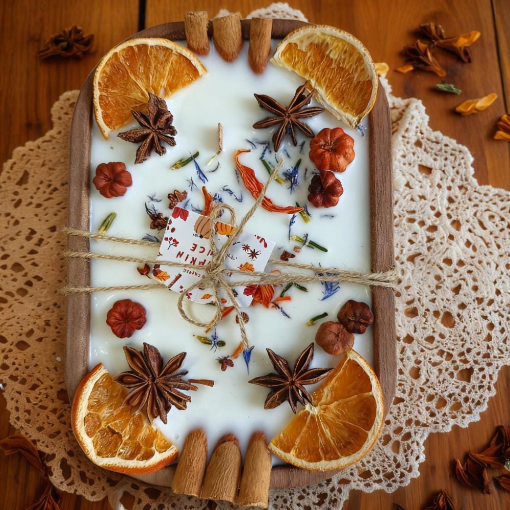 Orange Cinnamon Cornflower Dough Bowl Candle, 3 Wood Wick Handmade Scent Candle Autumn Home Decor,Christmas Anniversary Housewarming Gift