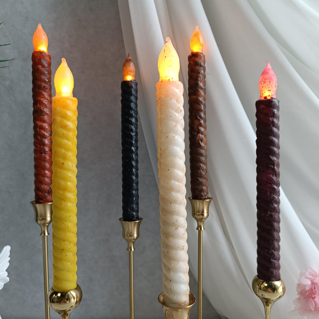 9.8 Inch Taper Primitive Candles with Timer,Flameless Led Taper Candles,Real Wax Hand Dipped Candles,For Halloween Home Decor Church