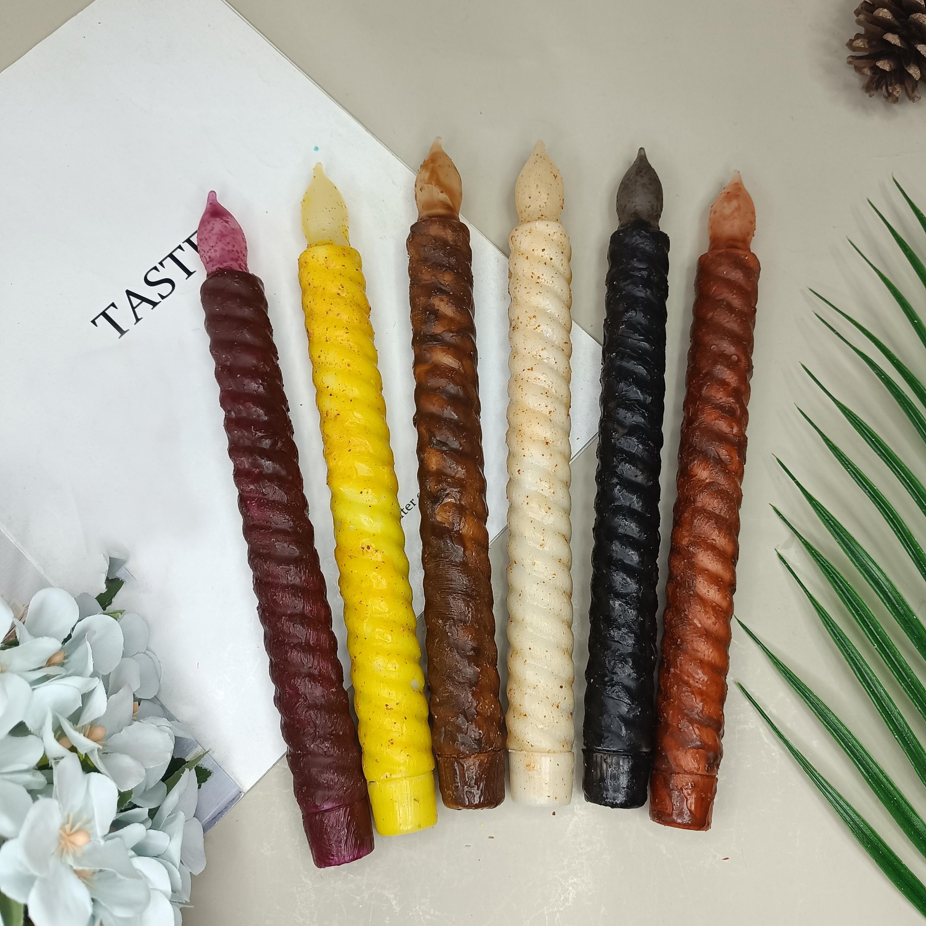 9.8 Inch Taper Primitive Candles with Timer,Flameless Led Taper Candles,Real Wax Hand Dipped Candles,For Halloween Home Decor Church
