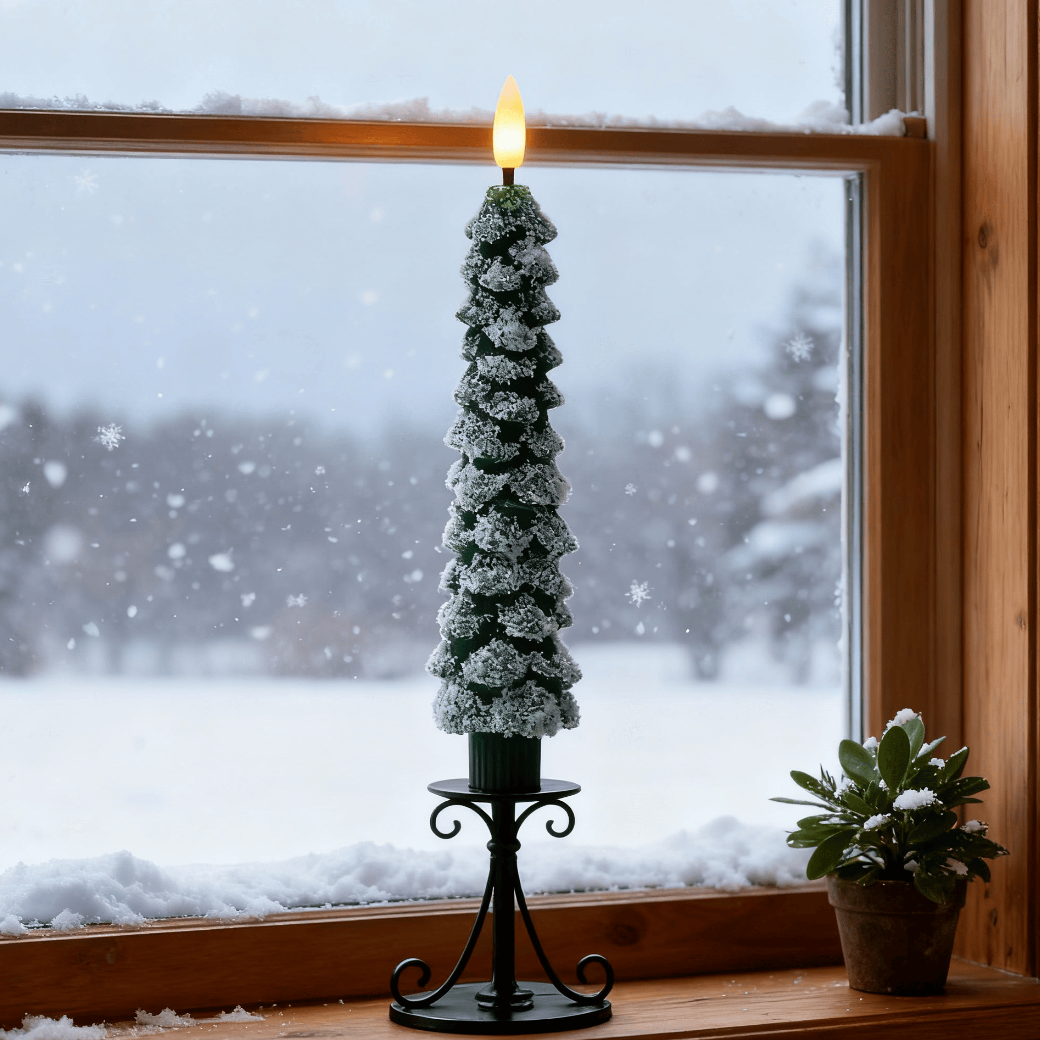 Snowy Tree Shape LED Candle Paraffin Wax Flameless Christmas Decoration Light