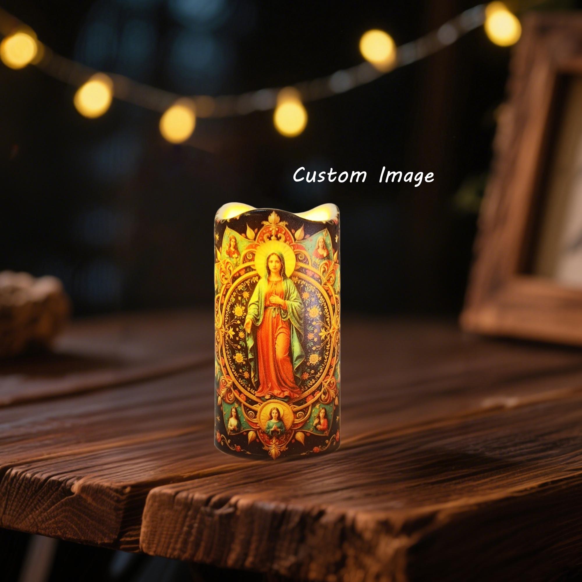 Personalized Prayer LED Candle: Custom Photo Memorial Gift with Remote