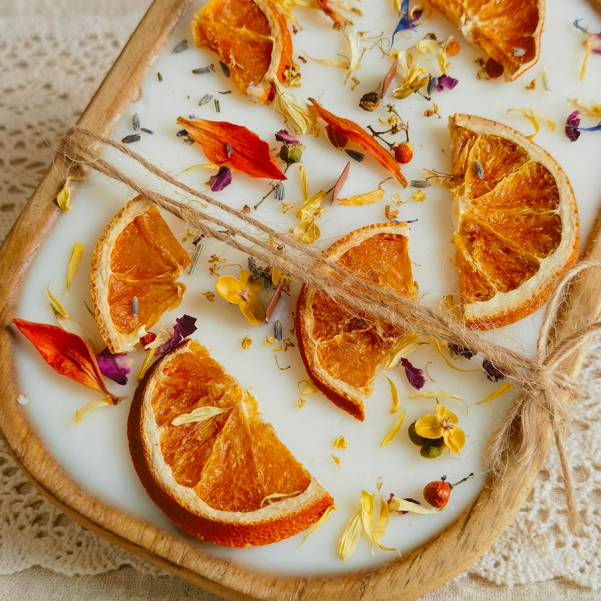 Orange Cinnamon Dough Bowl Candle: 3-Wick Soy Wax, Reclaimed Wood