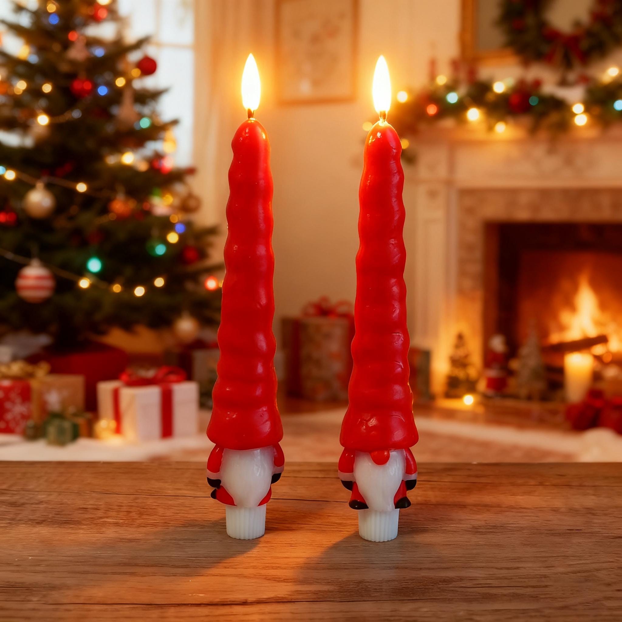 Christmas Flameless Tapers Candles,9.8" Santa Hat Real Wax Battery LED Remote Control Candles for Christmas Gift Party Decor