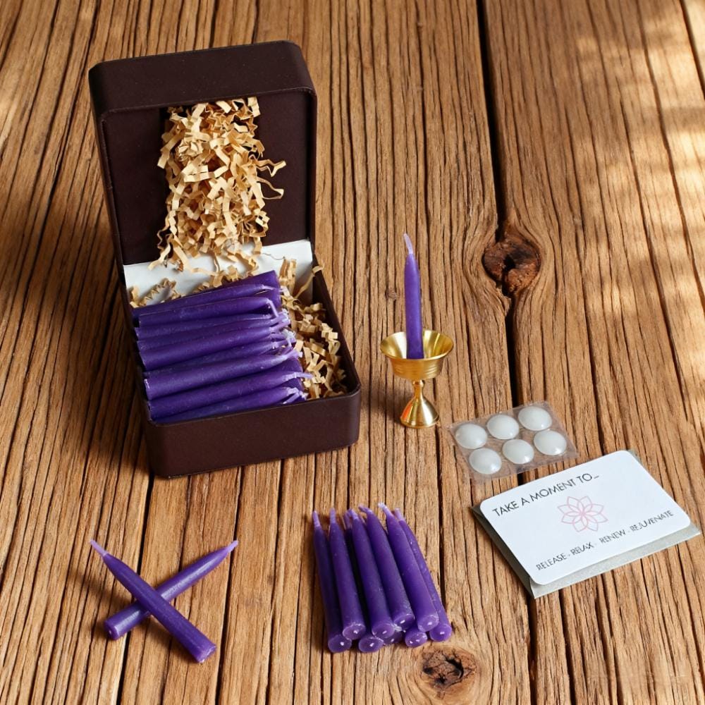 Purple Beeswax Taper Candles, 2.5" Hand-Dipped Meditation Candles with Holder, Mini Ritual Candles for Spell, Altar, Wiccan, Christmas Gift
