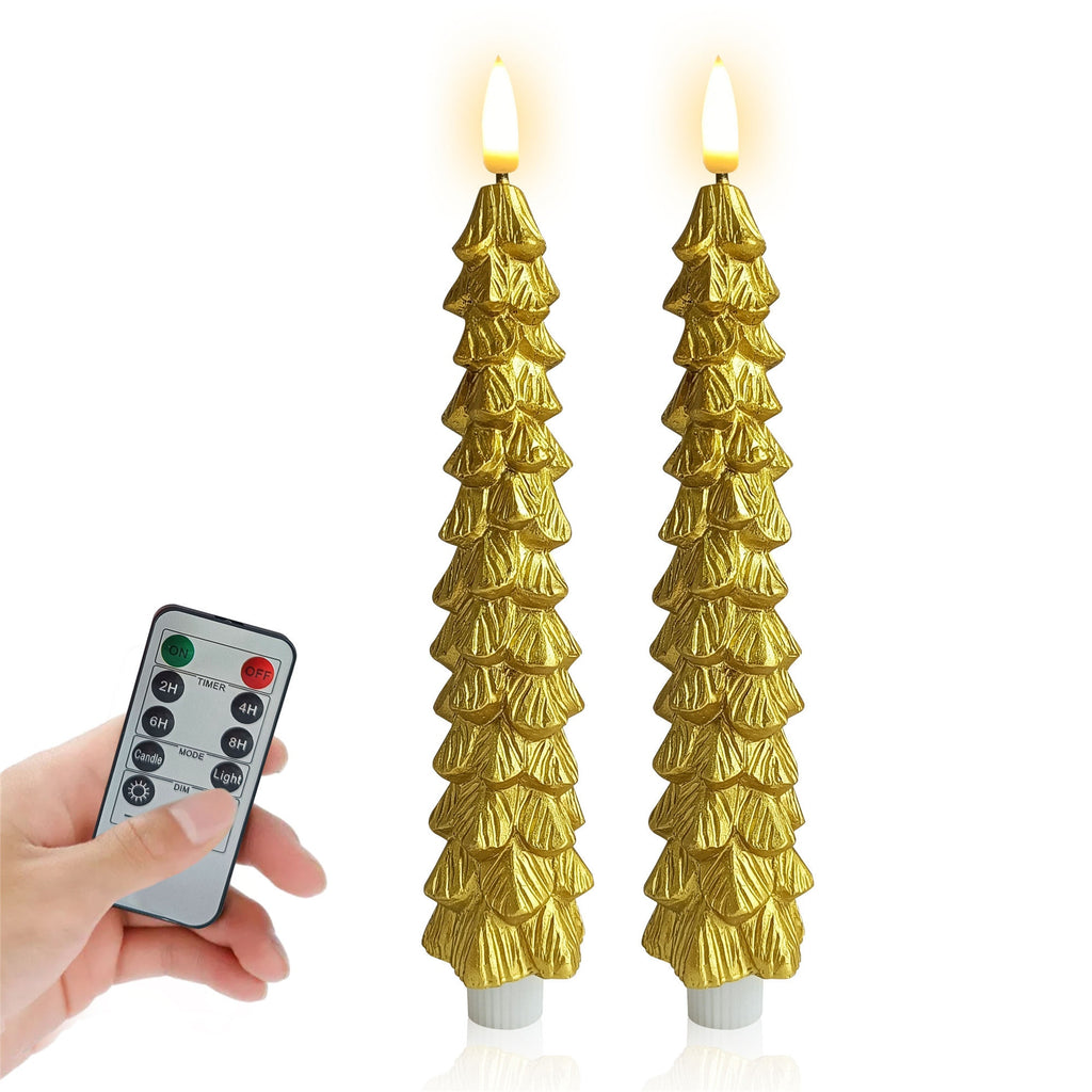 Christmas Tree LED Taper Candles Flickering with Remote Timer, Real Wax Battery Candles Warm 3D Wick Christmas Home Party Decor