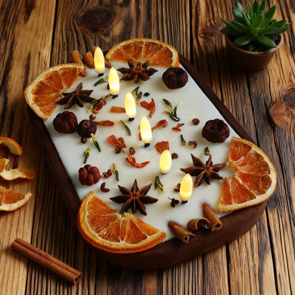 Christmas Gift Spiced Orange Cinnamon Dough Bowl Candle, LED Wick Flameless Handmade Scent Candle Home Decor for Housewarming