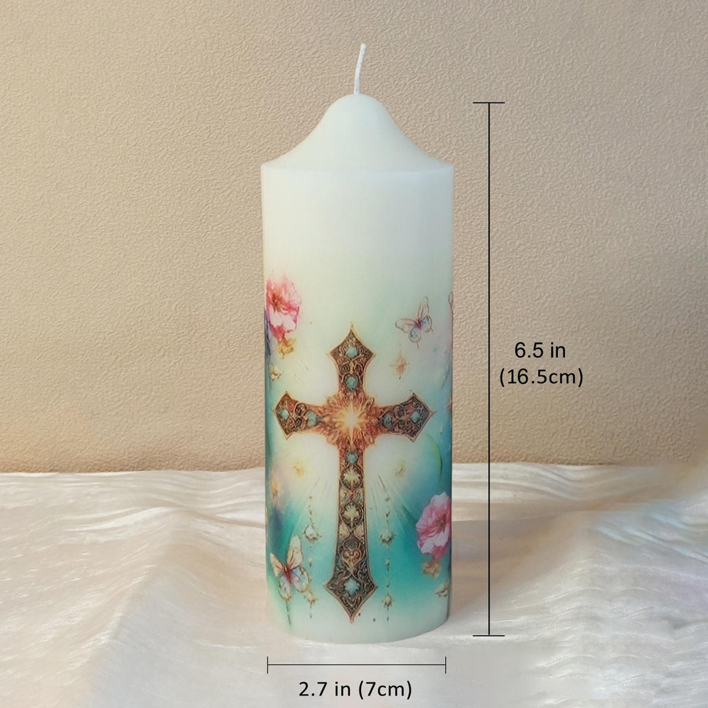 Personalized Baptism Pillar Candle: Christening Keepsake with Cross
