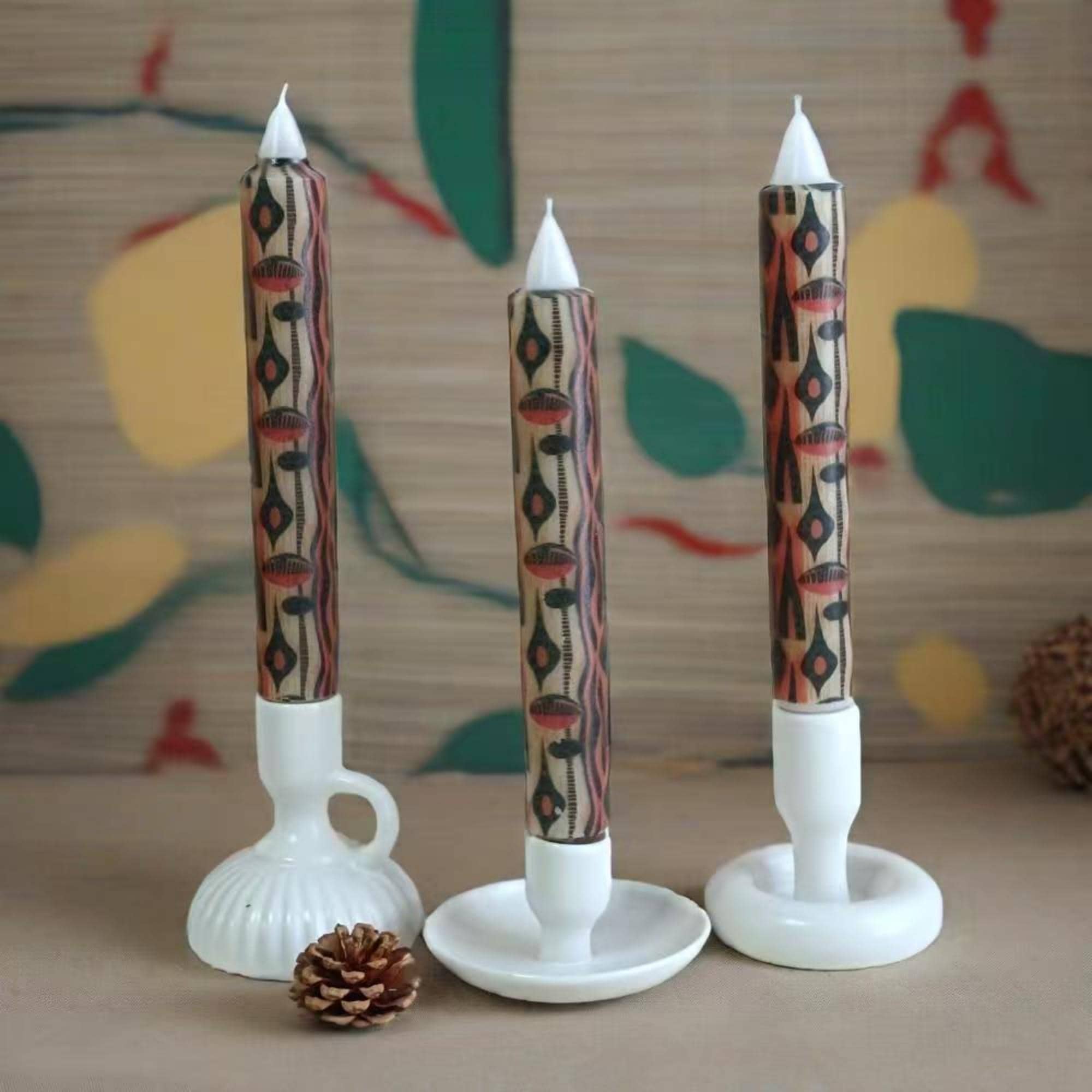 African Abstract Pattern 9.45 Inch Taper Candles,Smokeless Unscented Printed Paraffin Wax Candlestick,Ethnic African Decor Home Decor 1PC