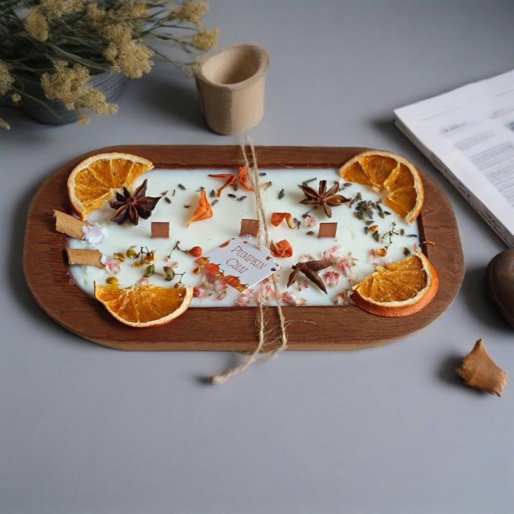 Orange Dough Bowl Candle: 3-Wick Soy Wax, Reclaimed Wood