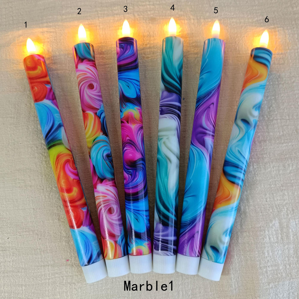 10" Marble Vein LED Taper Candles Battery Operated Flameless Unscented candles 10 Key Remote Control & Timer Dinner Home Decor