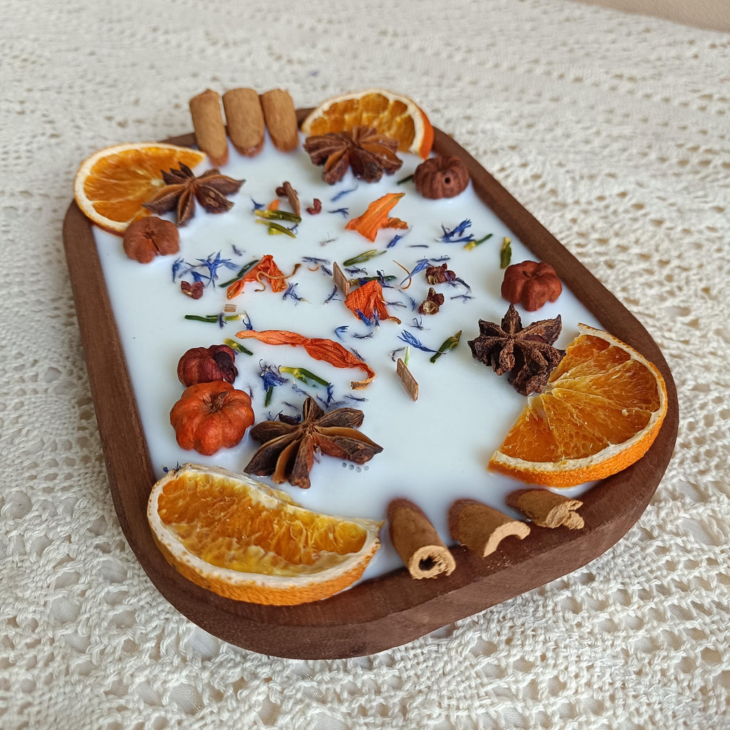 Orange Cinnamon Cornflower Dough Bowl Candle, 3 Wood Wick Handmade Scent Candle Autumn Home Decor,Christmas Anniversary Housewarming Gift