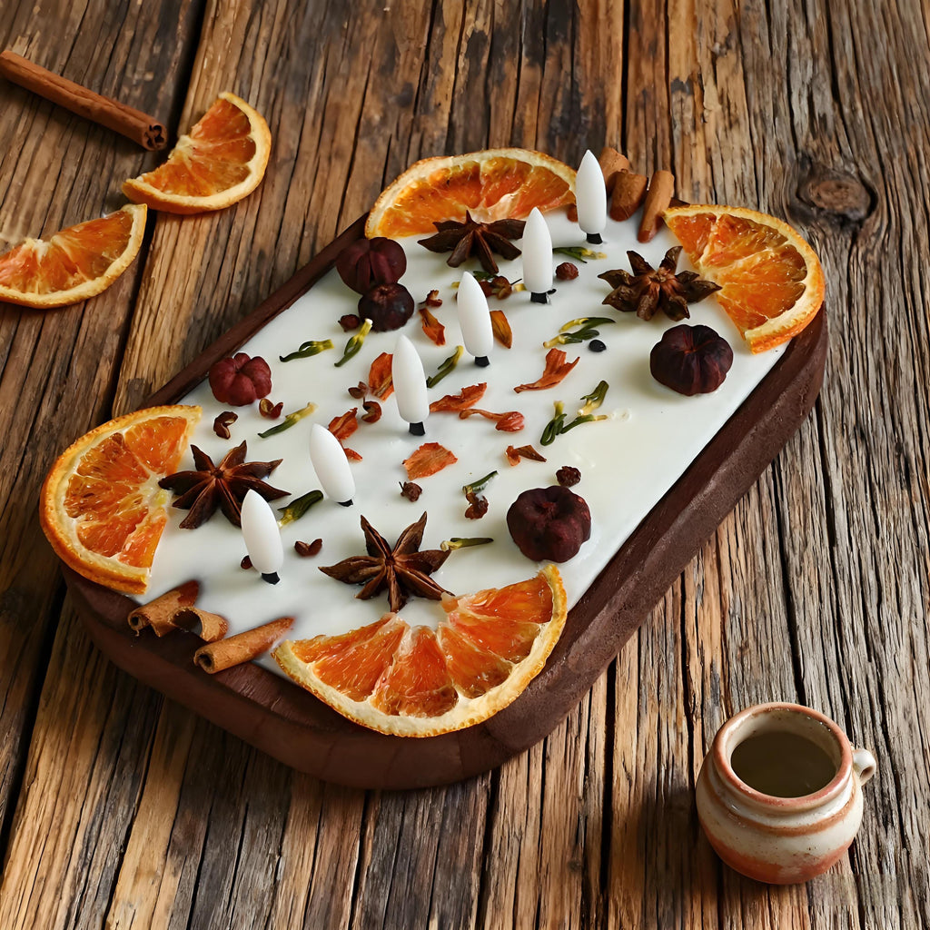 Christmas Gift Spiced Orange Cinnamon Dough Bowl Candle, LED Wick Flameless Handmade Scent Candle Home Decor for Housewarming