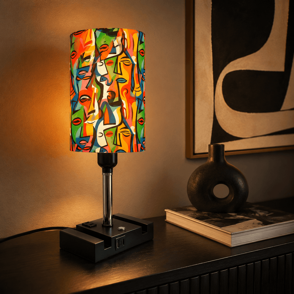 Picasso Abstract Art PLA Eco-Friendly Touch Control Table Lamp 🎨 3 Color Dimmable Multifunctional Table Lamp, Dual Phone Stand Bedside Desk Decor Gift