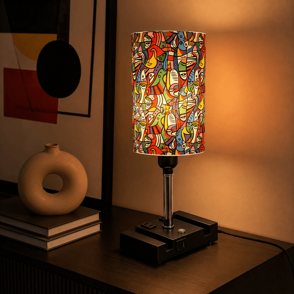 Picasso Abstract Art PLA Eco-Friendly Touch Control Table Lamp 🎨 3 Color Dimmable Multifunctional Table Lamp, Dual Phone Stand Bedside Desk Decor Gift