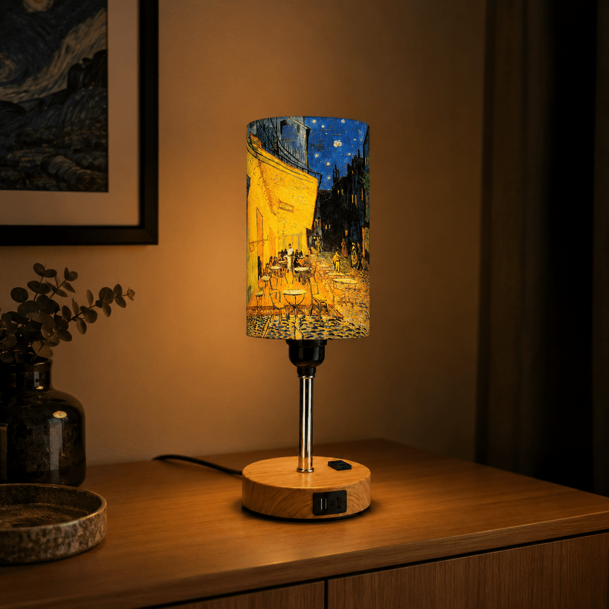 Van Gogh Sunflowers PLA Eco‑Friendly Touch Control Table Lamp🎨 3‑Color Dimmable Multi‑Function Bedside Lamp, Classic Art Home Decor Gift