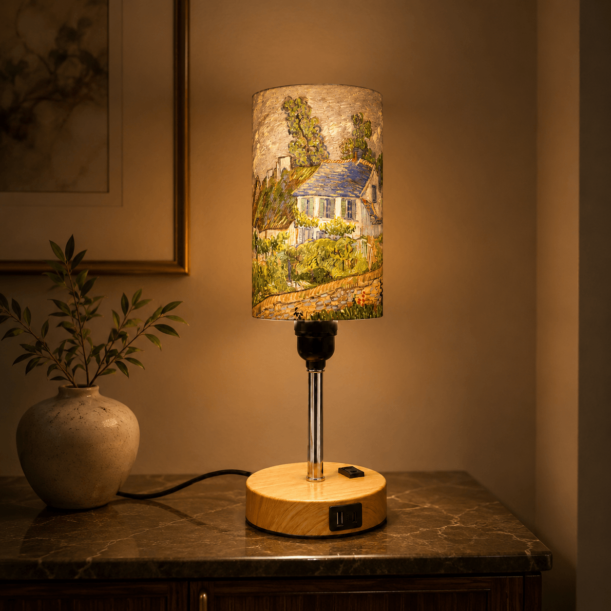 Van Gogh Sunflowers PLA Eco‑Friendly Touch Control Table Lamp🎨 3‑Color Dimmable Multi‑Function Bedside Lamp, Classic Art Home Decor Gift