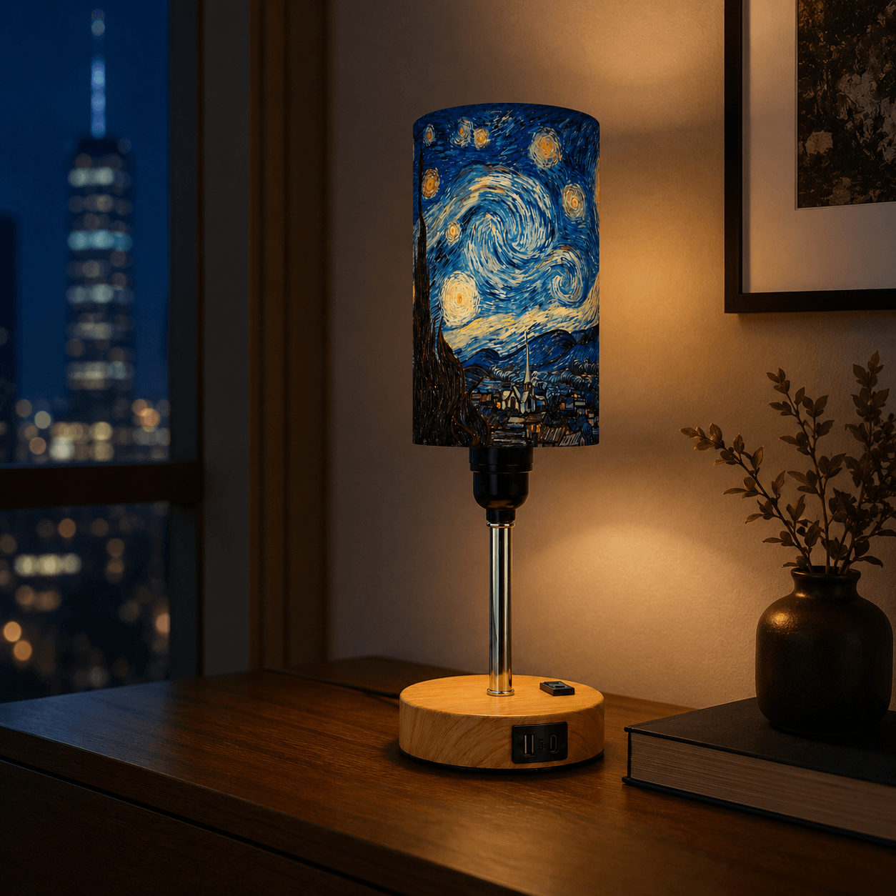Van Gogh Sunflowers PLA Eco‑Friendly Touch Control Table Lamp🎨 3‑Color Dimmable Multi‑Function Bedside Lamp, Classic Art Home Decor Gift