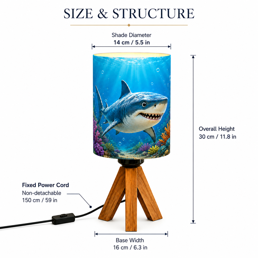 Ocean Shark Tripod PLA Eco‑Friendly Dimmable Table Lamp🌊 3‑Button Control Bedside Lamp, Marine Animal Home Decor Gift