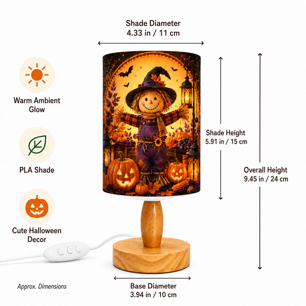 Cute Halloween Scarecrow PLA Eco‑Friendly Dimmable Table Lamp 👻 Button Control Bedside Lamp, Fall Pumpkin Seasonal Home Decor Gift