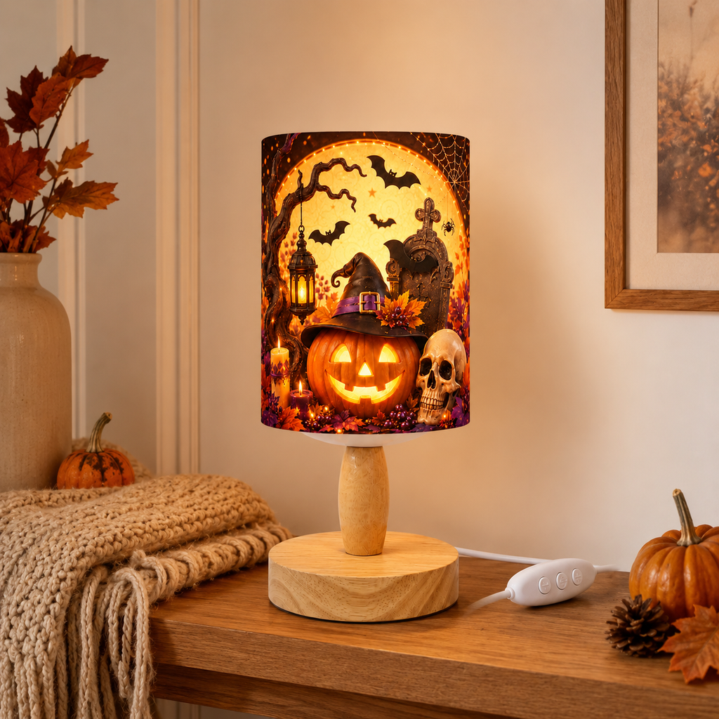 Cute Halloween Scarecrow PLA Eco‑Friendly Dimmable Table Lamp 👻 Button Control Bedside Lamp, Fall Pumpkin Seasonal Home Decor Gift