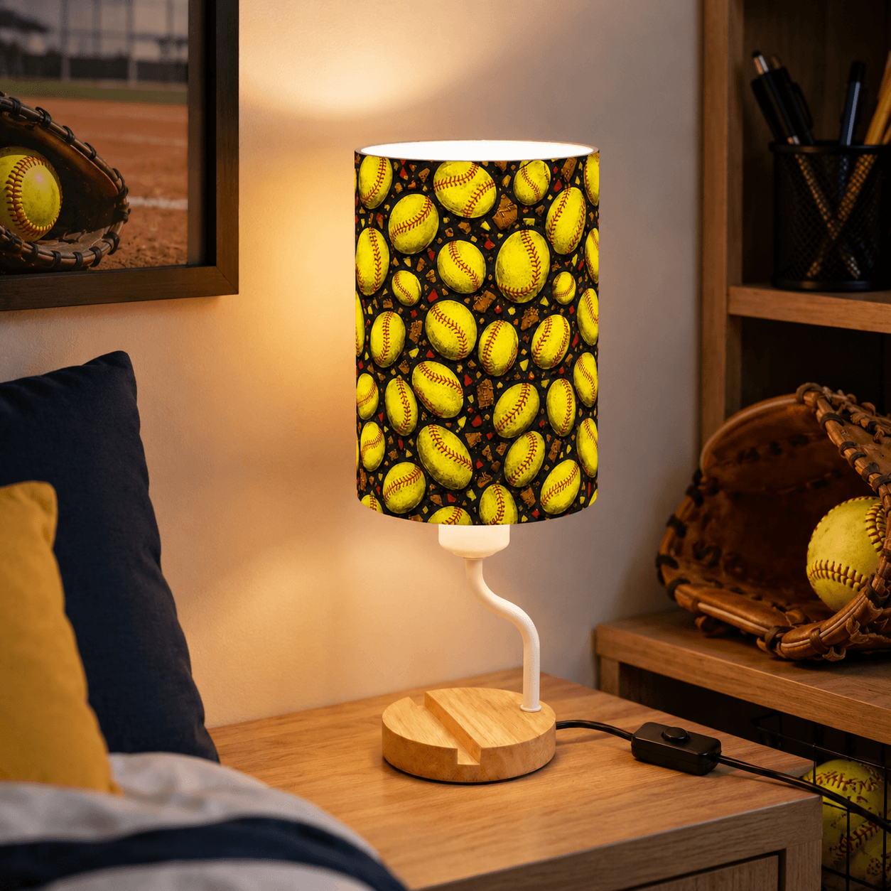 Basketball PLA Eco‑Friendly Dimmable Table Lamp📱 3‑Button Control Bedside Lamp with Phone Stand, Sports Home Decor Gift