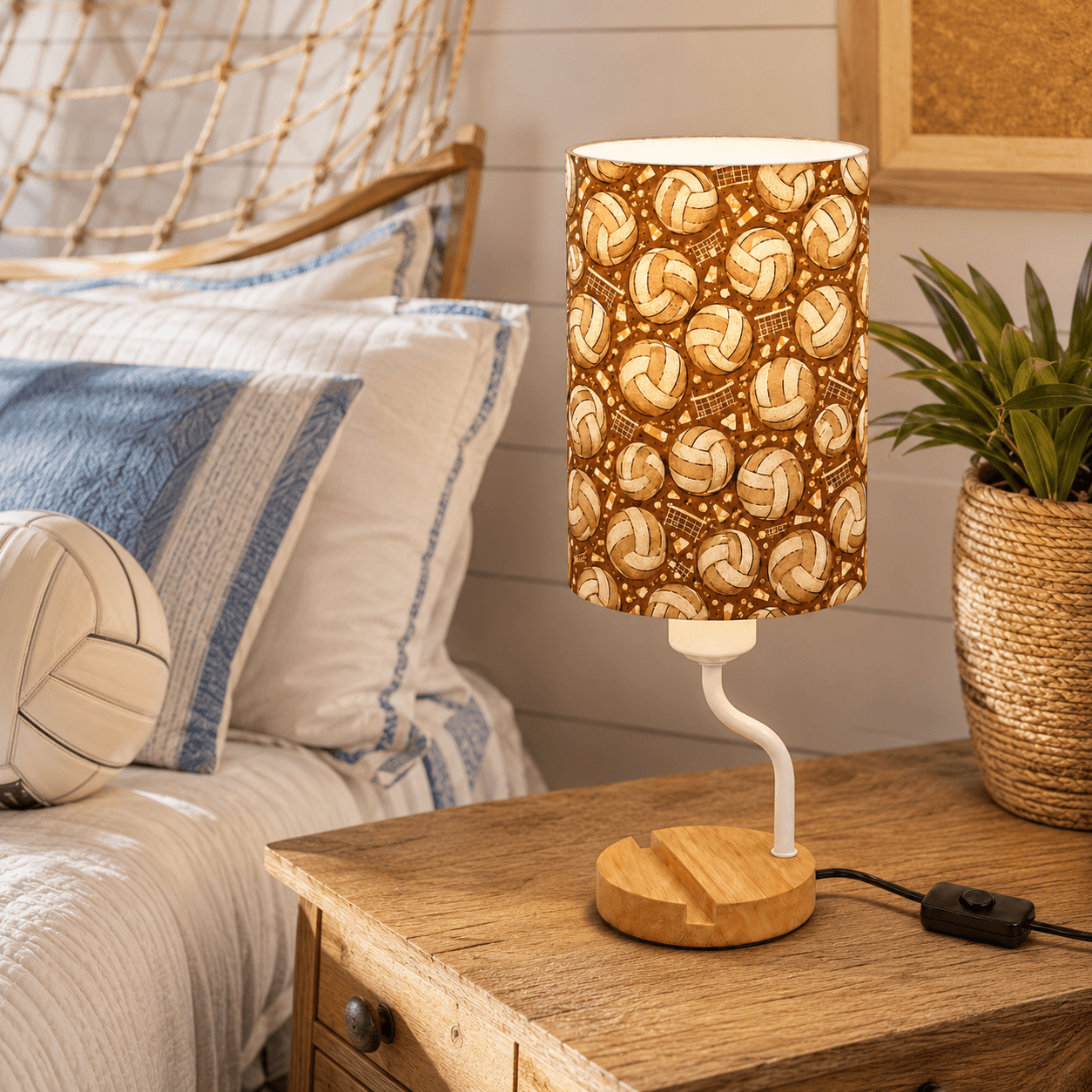 Basketball PLA Eco‑Friendly Dimmable Table Lamp📱 3‑Button Control Bedside Lamp with Phone Stand, Sports Home Decor Gift