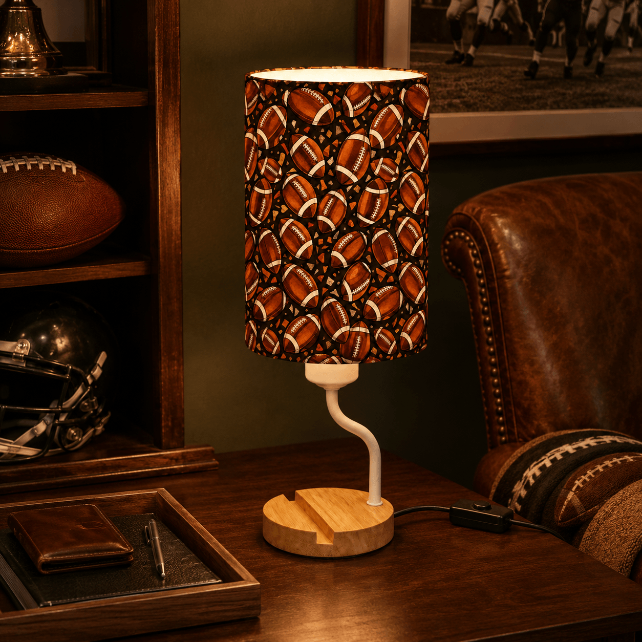 Basketball PLA Eco‑Friendly Dimmable Table Lamp📱 3‑Button Control Bedside Lamp with Phone Stand, Sports Home Decor Gift